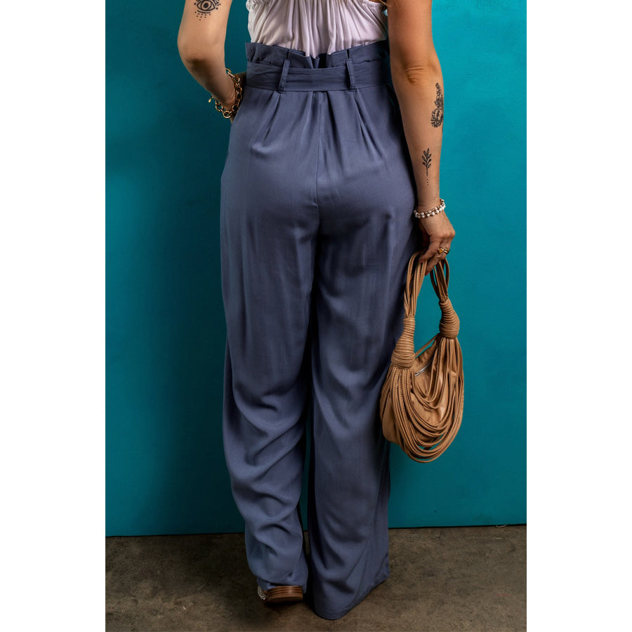 Tied Wide Leg Pants with Pockets Dusty Blue / S Apparel and Accessories
