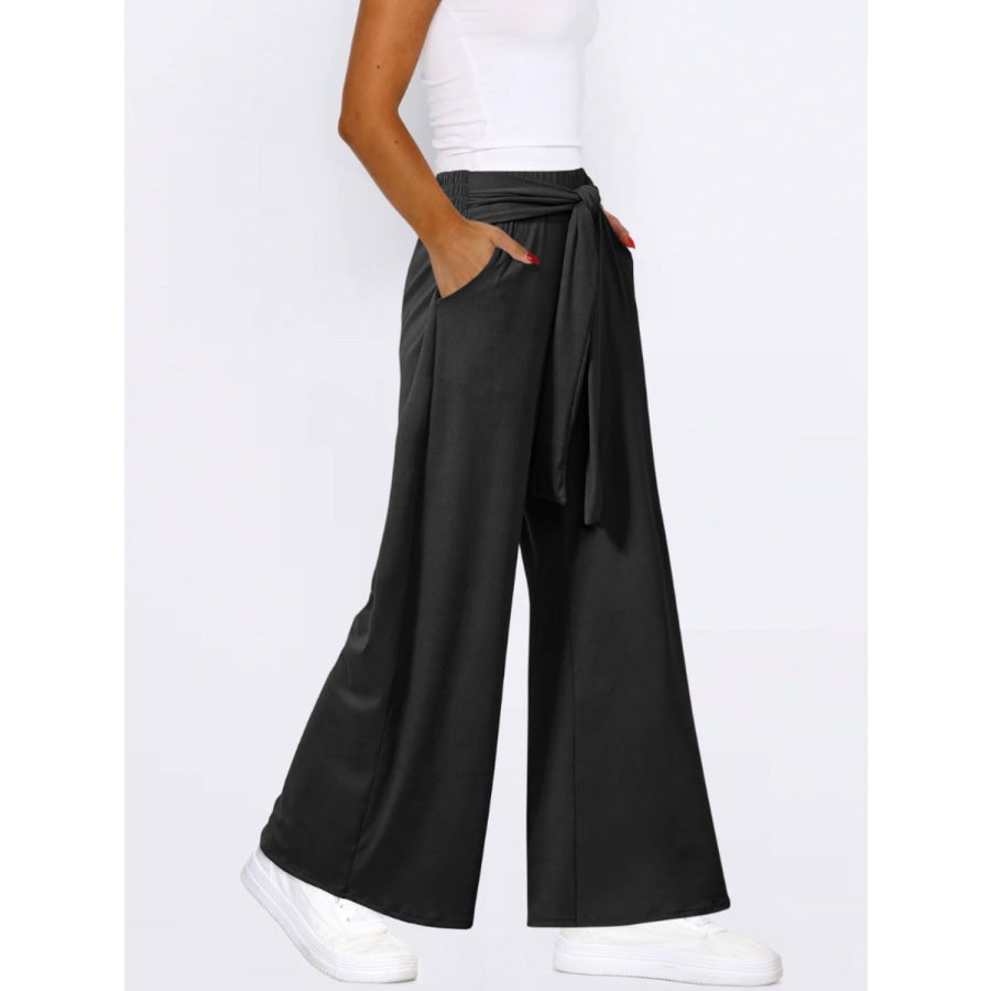 Tied Wide Leg Pants with Pockets Apparel and Accessories