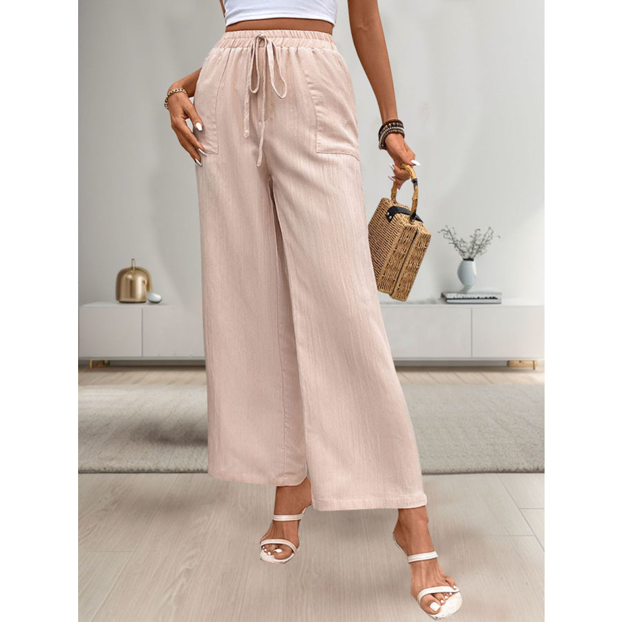 Tied Wide Leg Pants with Pockets Apricot / S Apparel and Accessories