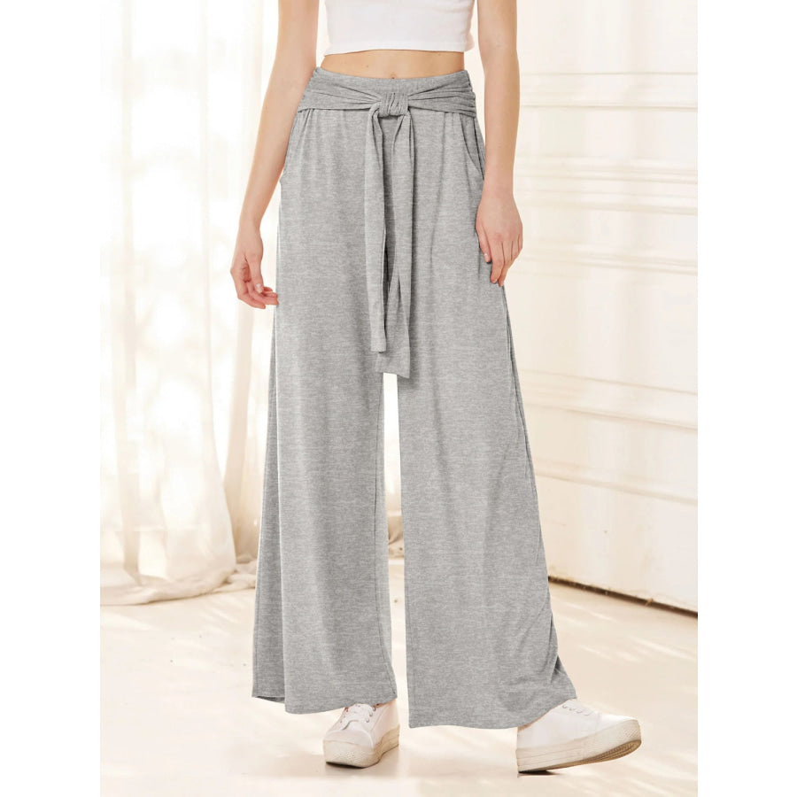 Tied Wide Leg Pants with Pockets Gray / S Apparel and Accessories