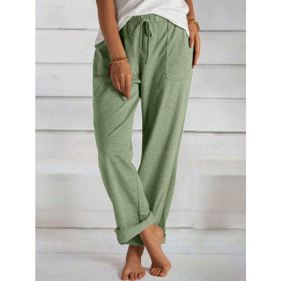 Tied Wide Leg Pants with Pockets Matcha Green / S Apparel and Accessories