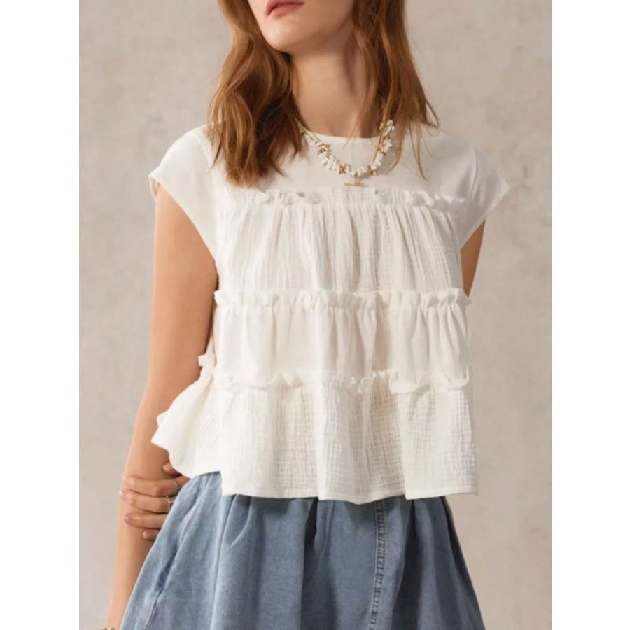 Tiered Cap Sleeve Blouse Apparel and Accessories