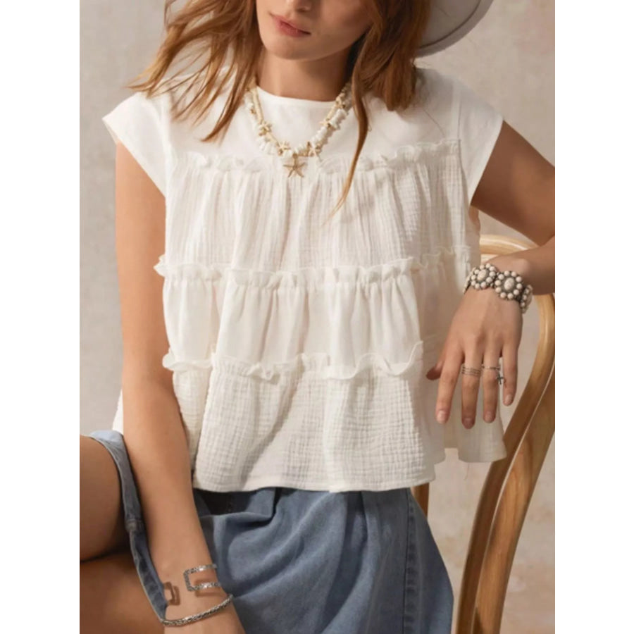 Tiered Cap Sleeve Blouse Apparel and Accessories