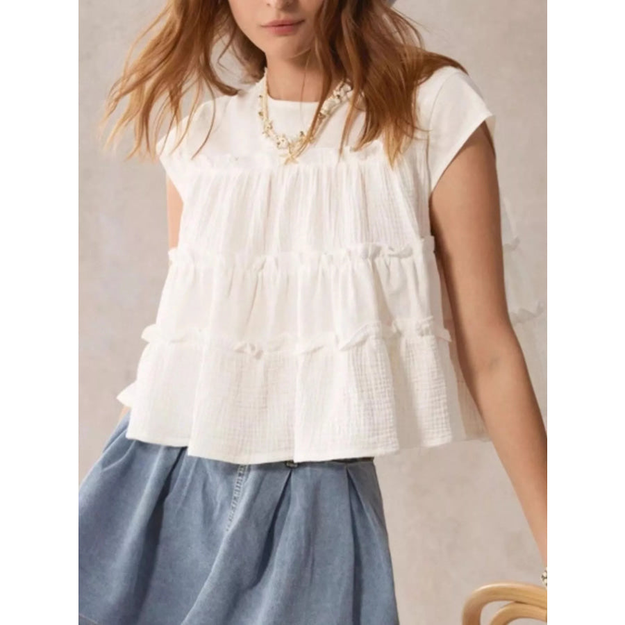 Tiered Cap Sleeve Blouse Apparel and Accessories
