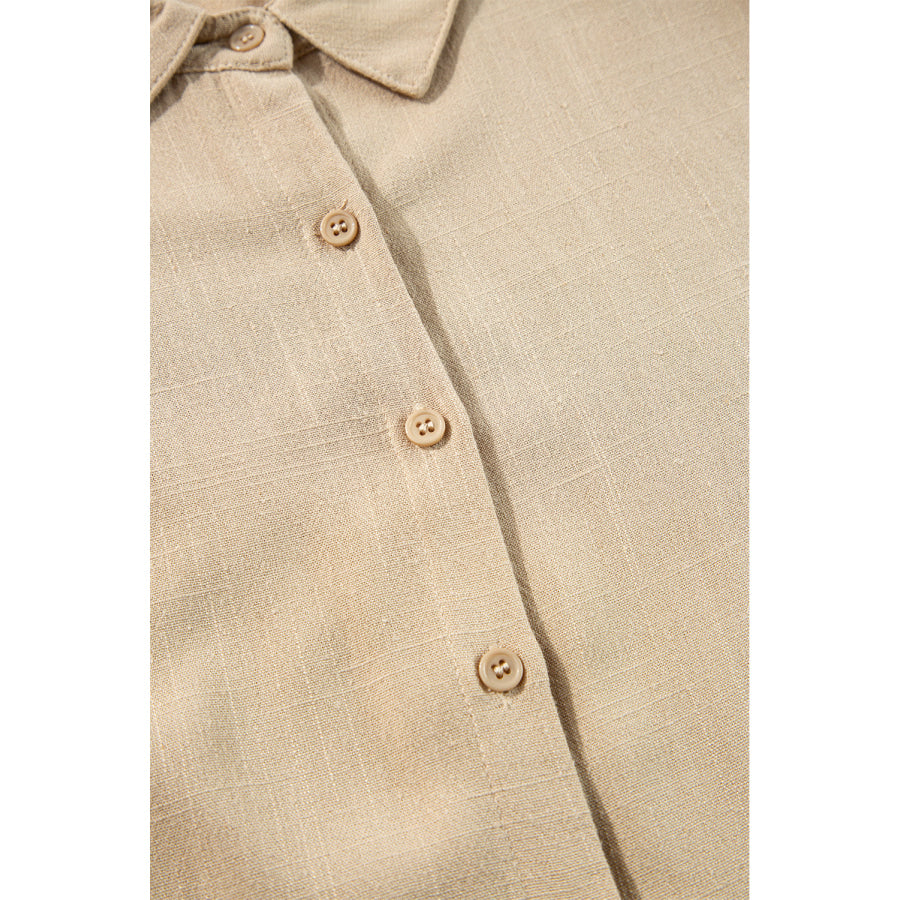 Tiered Collared Neck Balloon Sleeve Shirt Dress Apparel and Accessories