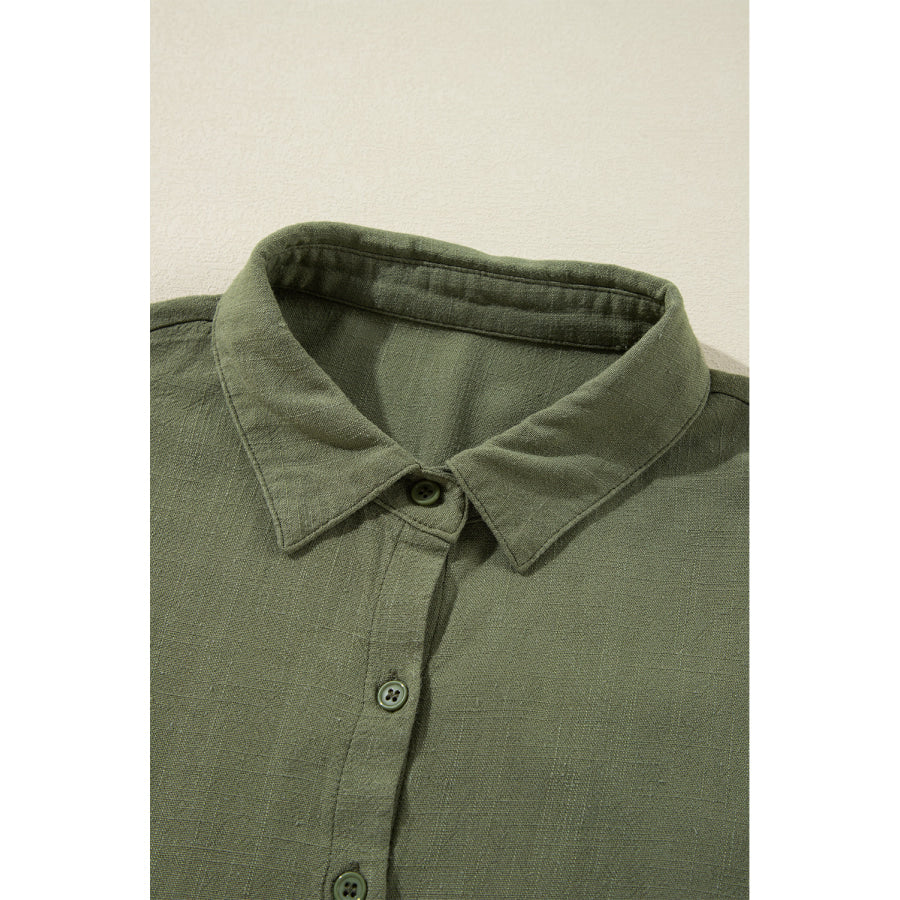 Tiered Collared Neck Balloon Sleeve Shirt Dress Apparel and Accessories