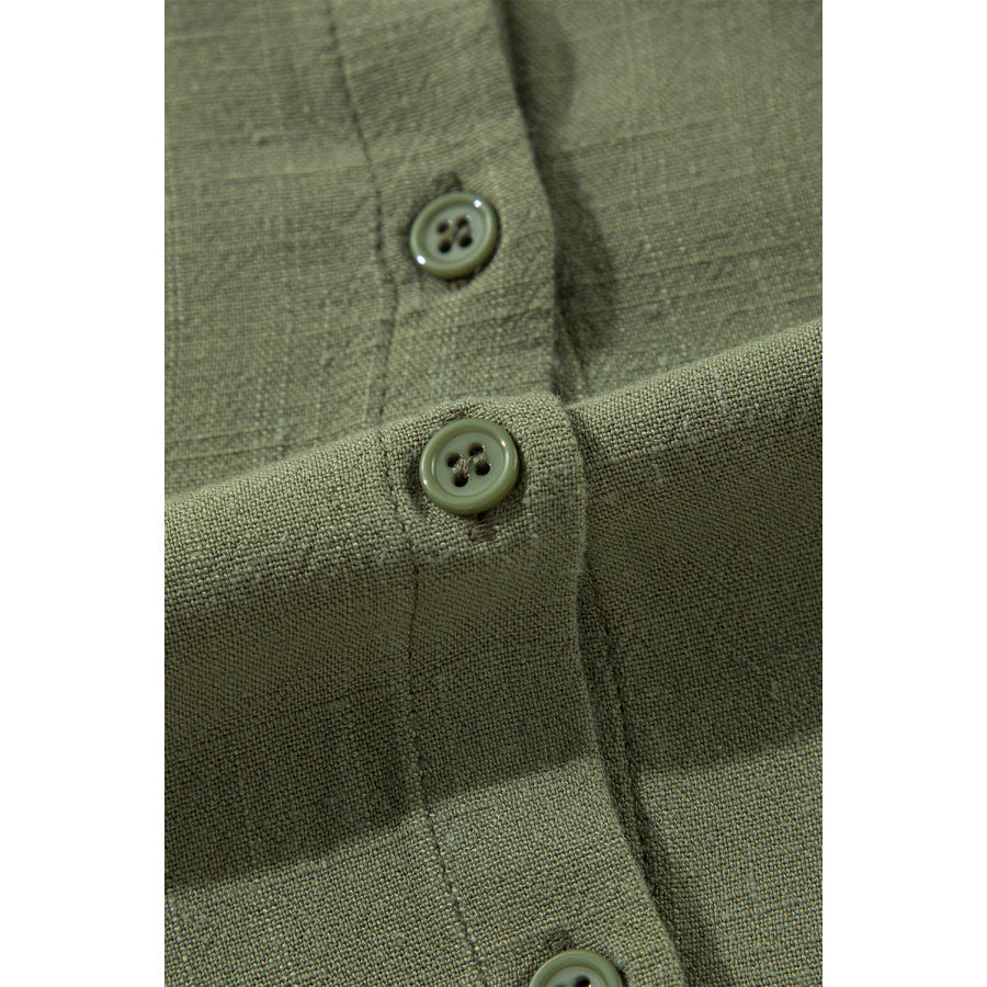 Tiered Collared Neck Balloon Sleeve Shirt Dress Apparel and Accessories