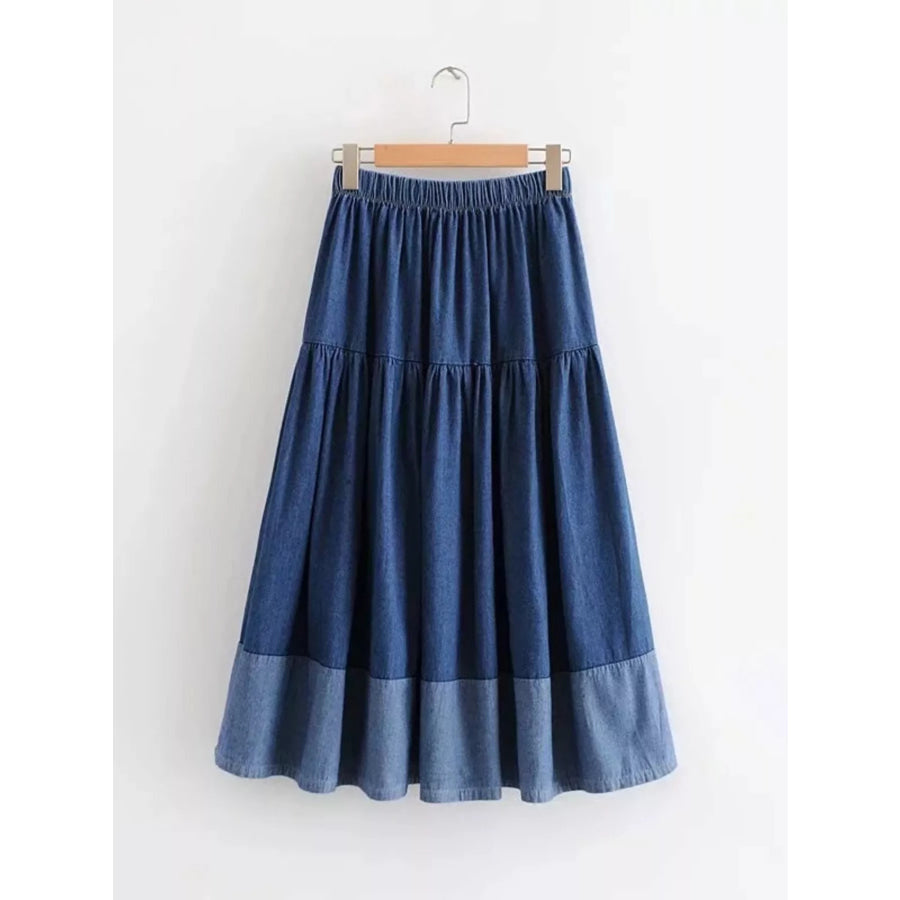 Tiered Denim Midi Skirt Dark / S Apparel and Accessories