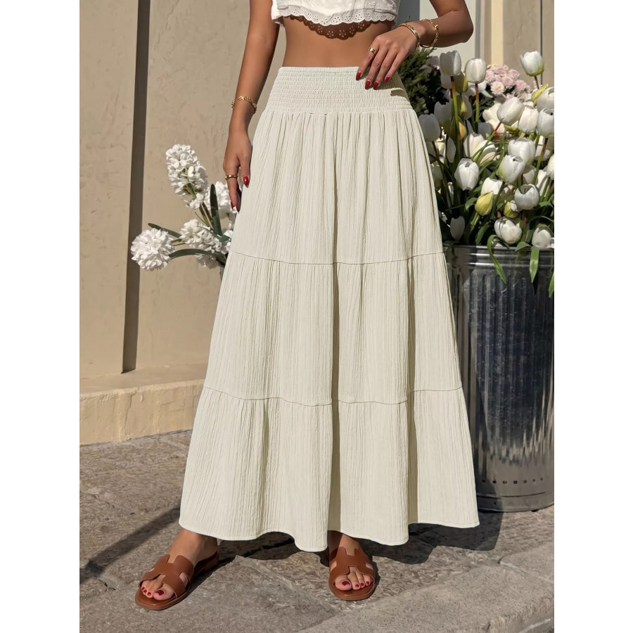 Tiered Flowy Maxi Skirt Apricot / S Apparel and Accessories