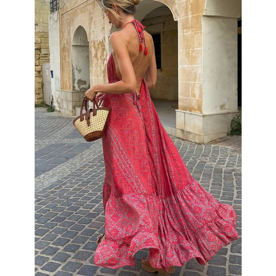 Tiered Halter Neck Maxi Dress Apparel and Accessories