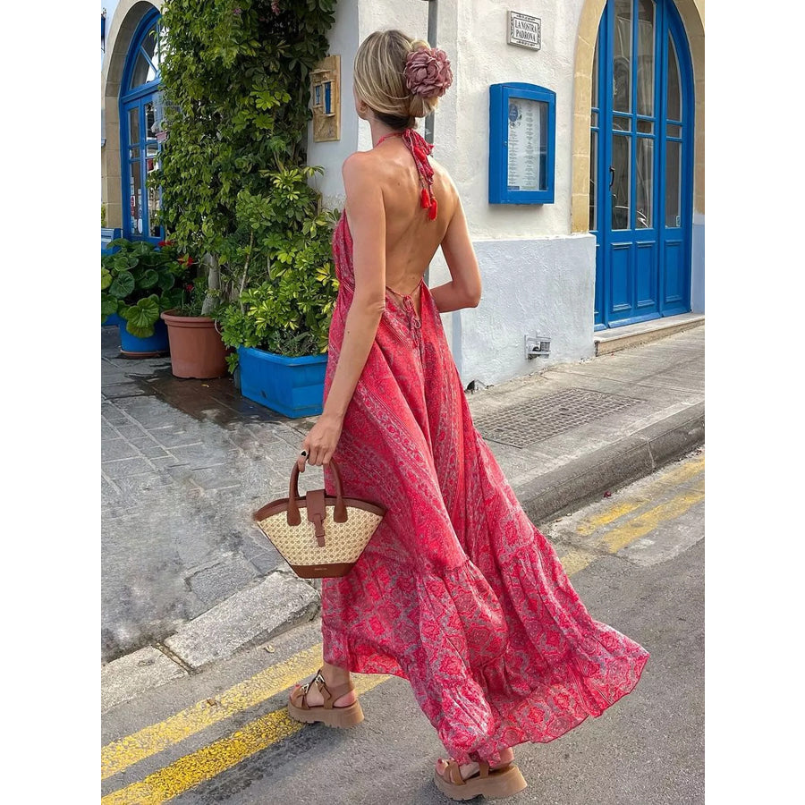 Tiered Halter Neck Maxi Dress Apparel and Accessories