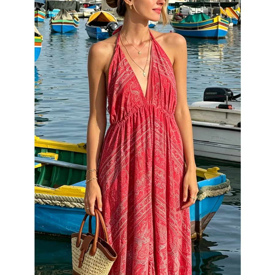 Tiered Halter Neck Maxi Dress Apparel and Accessories