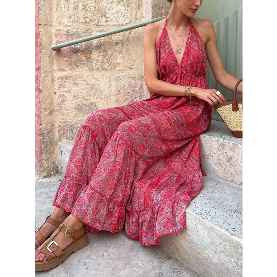 Tiered Halter Neck Maxi Dress Deep Rose / S Apparel and Accessories
