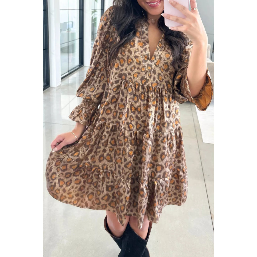 Tiered Leopard Print Mini Dress Apparel and Accessories