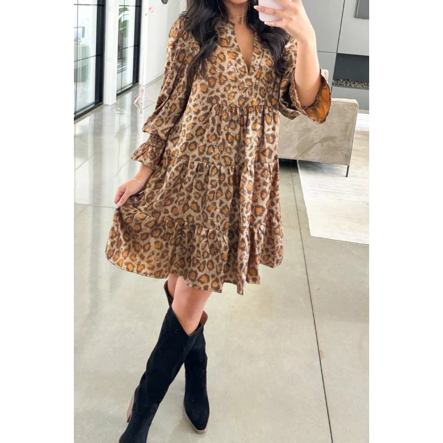 Tiered Leopard Print Mini Dress Apparel and Accessories