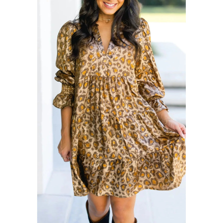 Tiered Leopard Print Mini Dress Leopard / M Apparel and Accessories