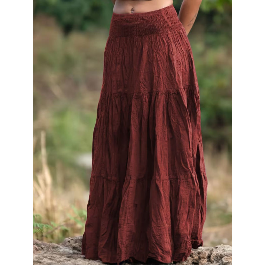 Tiered Maxi Skirt Burgundy / S Apparel and Accessories