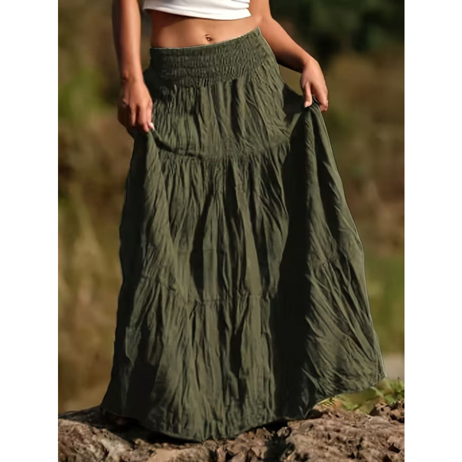 Tiered Maxi Skirt Green / S Apparel and Accessories