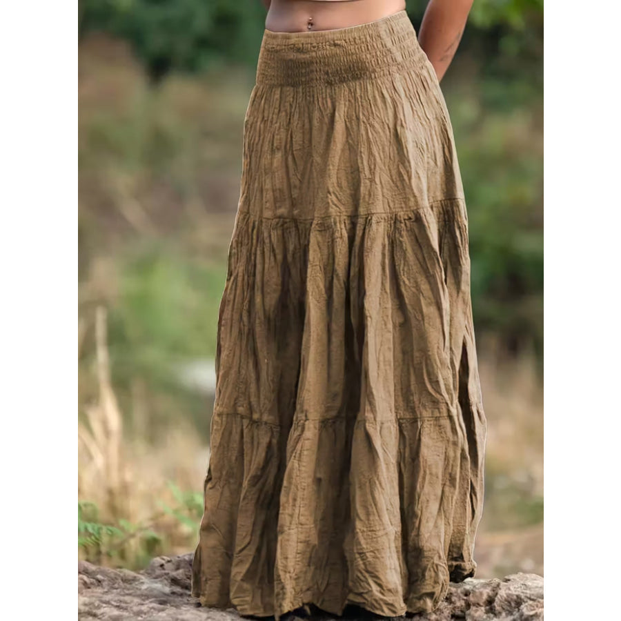 Tiered Maxi Skirt Khaki / S Apparel and Accessories