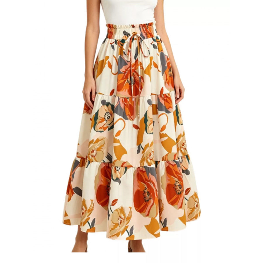 Tiered Midi Skirt Apricot-Floral / S Apparel and Accessories