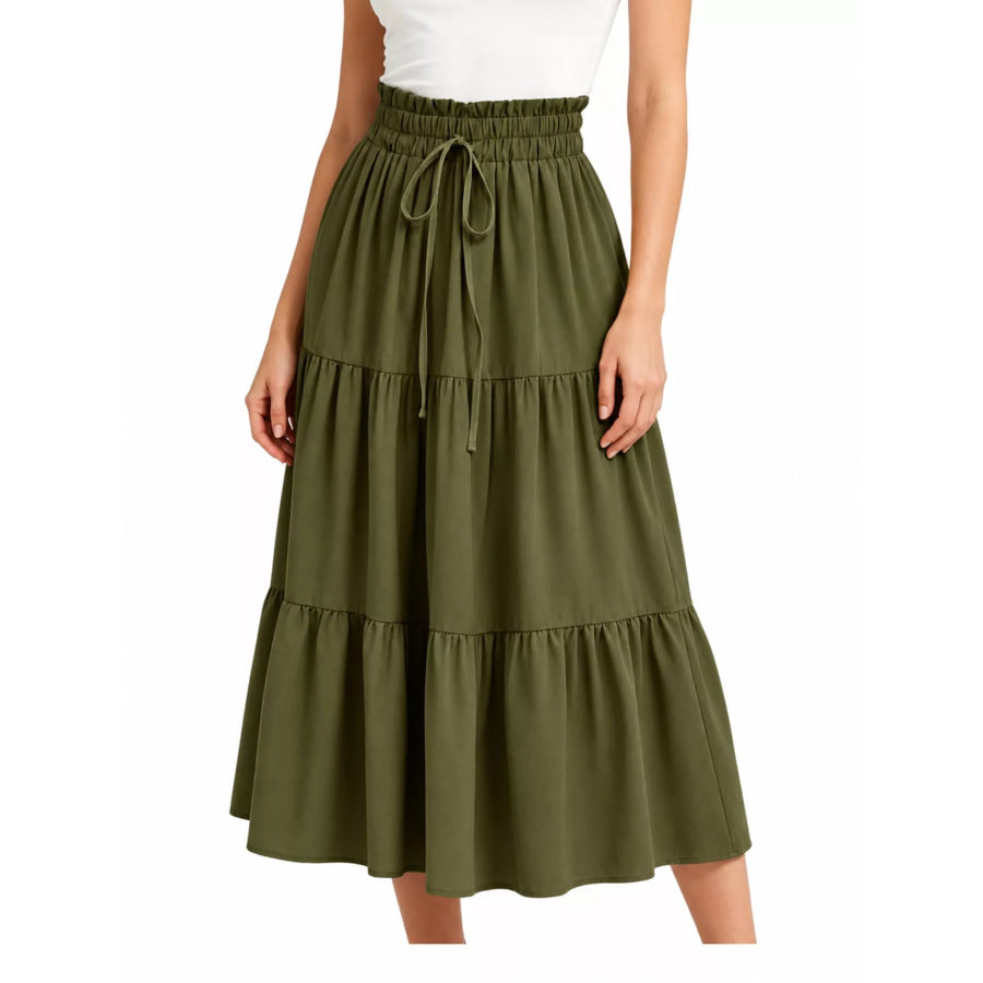 Tiered Midi Skirt Army Green / S Apparel and Accessories