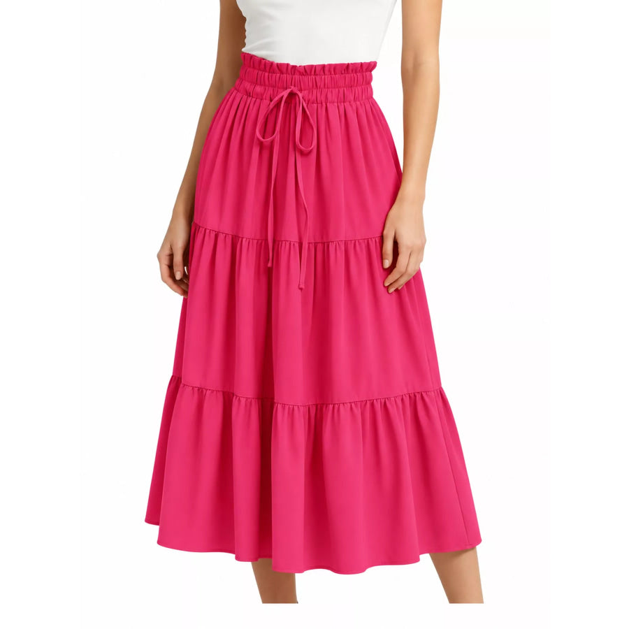 Tiered Midi Skirt Hot Pink / S Apparel and Accessories