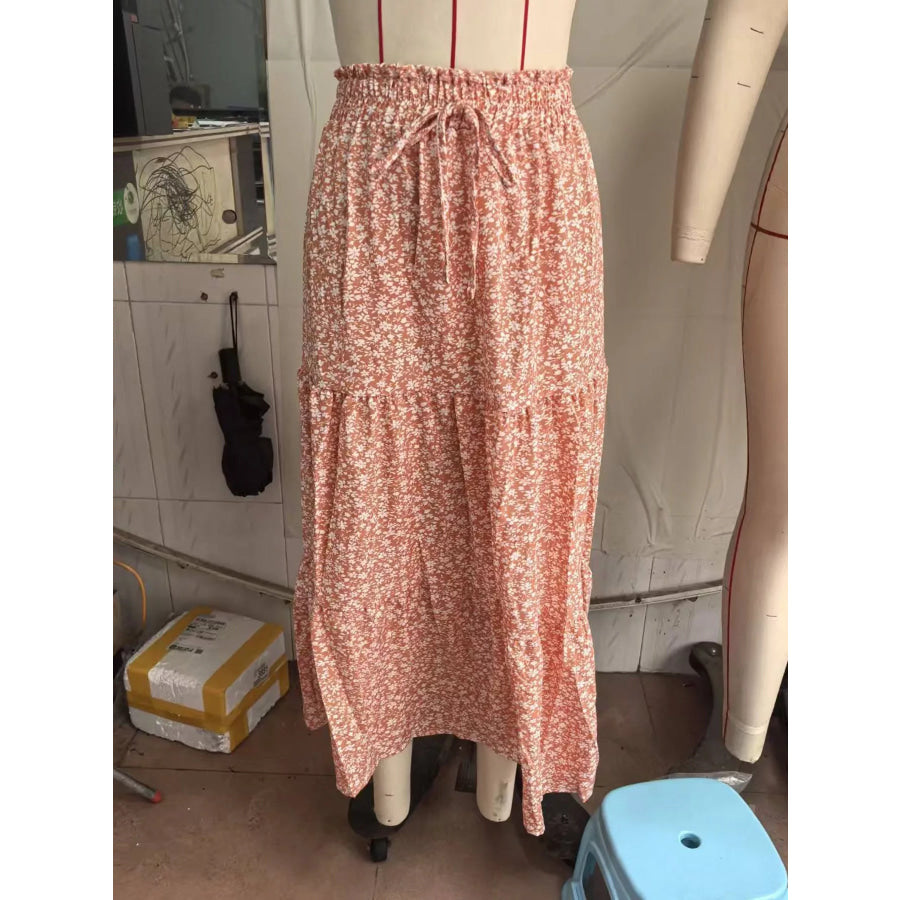 Tiered Midi Skirt Orange-Ditsy Floral / S Apparel and Accessories