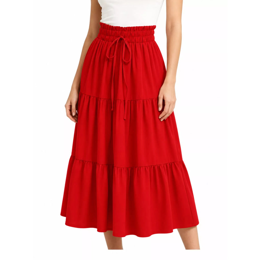 Tiered Midi Skirt Red / S Apparel and Accessories