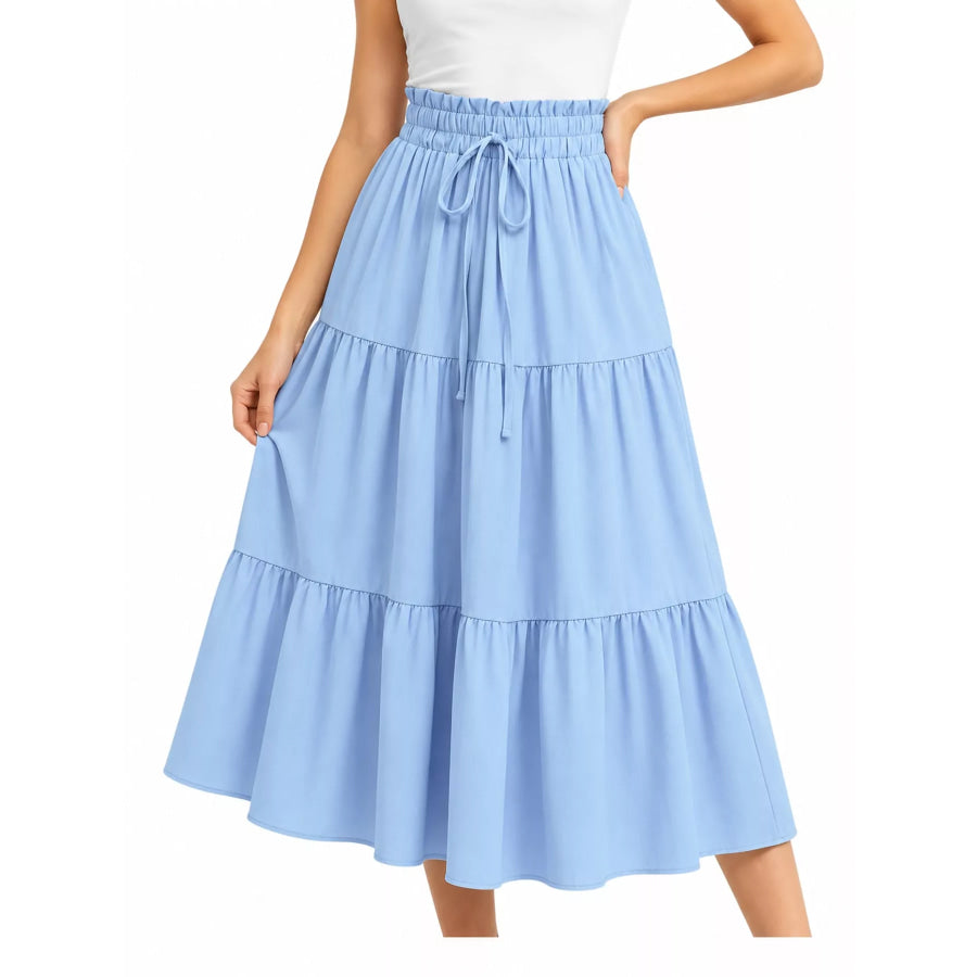 Tiered Midi Skirt Sky Blue / S Apparel and Accessories