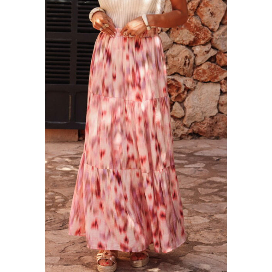 Tiered Printed Elastic Waist Skirt Apparel and Accessories