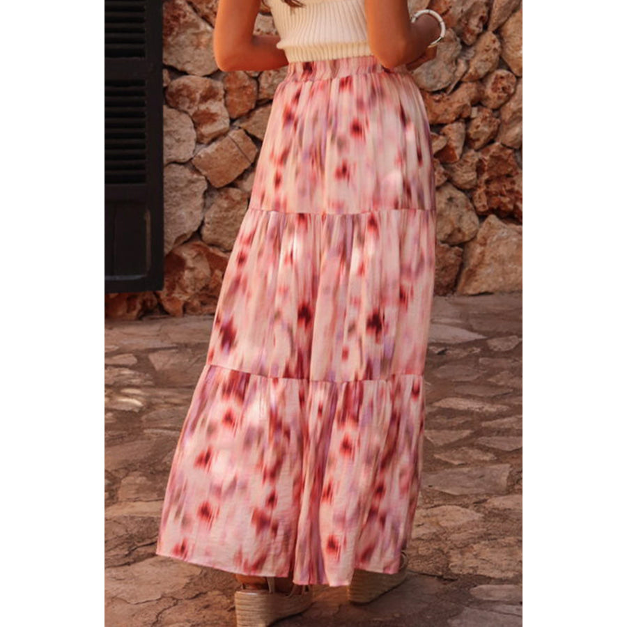 Tiered Printed Elastic Waist Skirt Apparel and Accessories