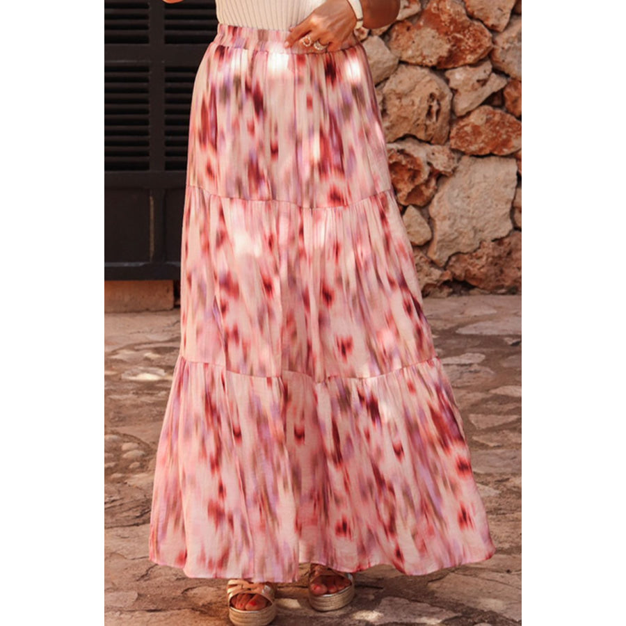 Tiered Printed Elastic Waist Skirt Apparel and Accessories