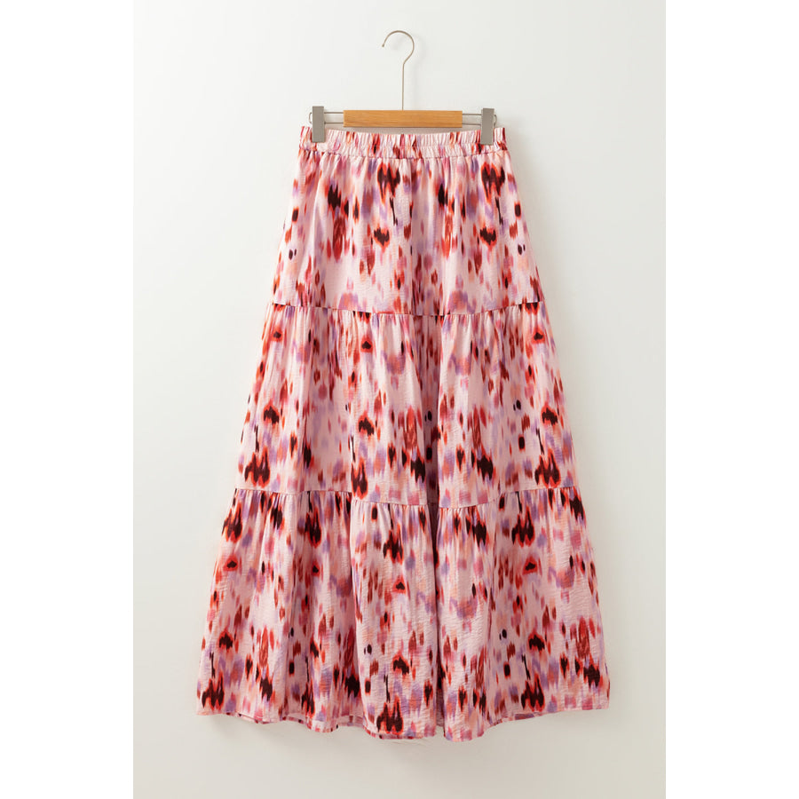 Tiered Printed Elastic Waist Skirt Apparel and Accessories