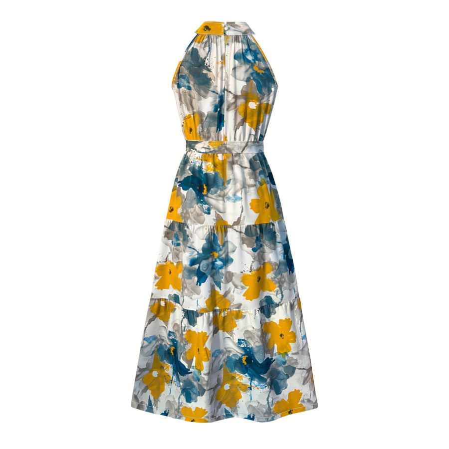 Tiered Printed Mock Neck Sleeveless Dress Apparel and Accessories