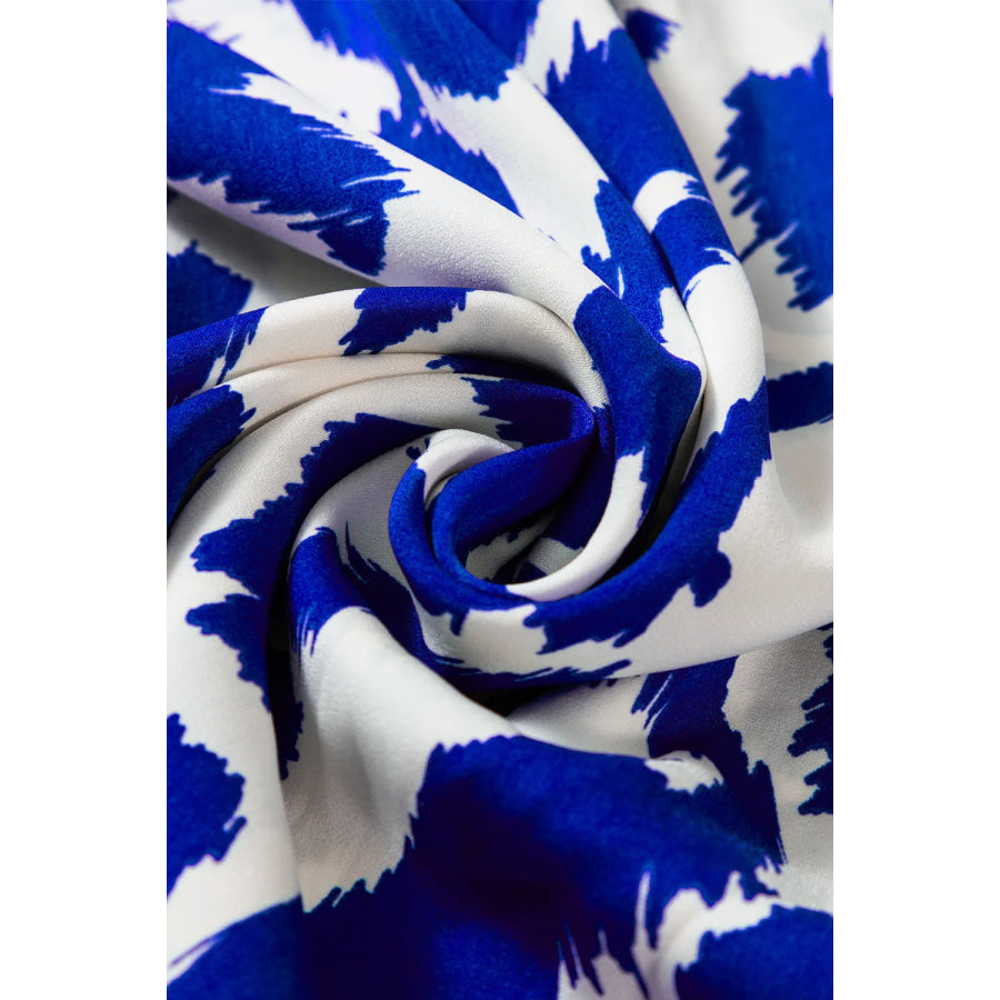 Tiered Printed Notched Long Sleeve Midi Dress Apparel and Accessories