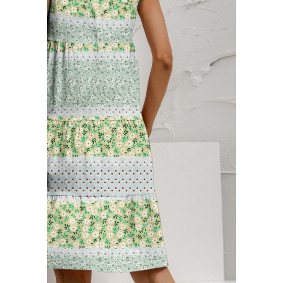 Tiered Printed Round Neck Sleeveless Dress Apparel and Accessories