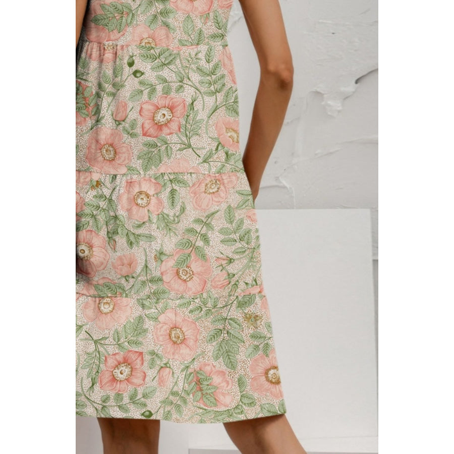 Tiered Printed Round Neck Sleeveless Dress Apparel and Accessories