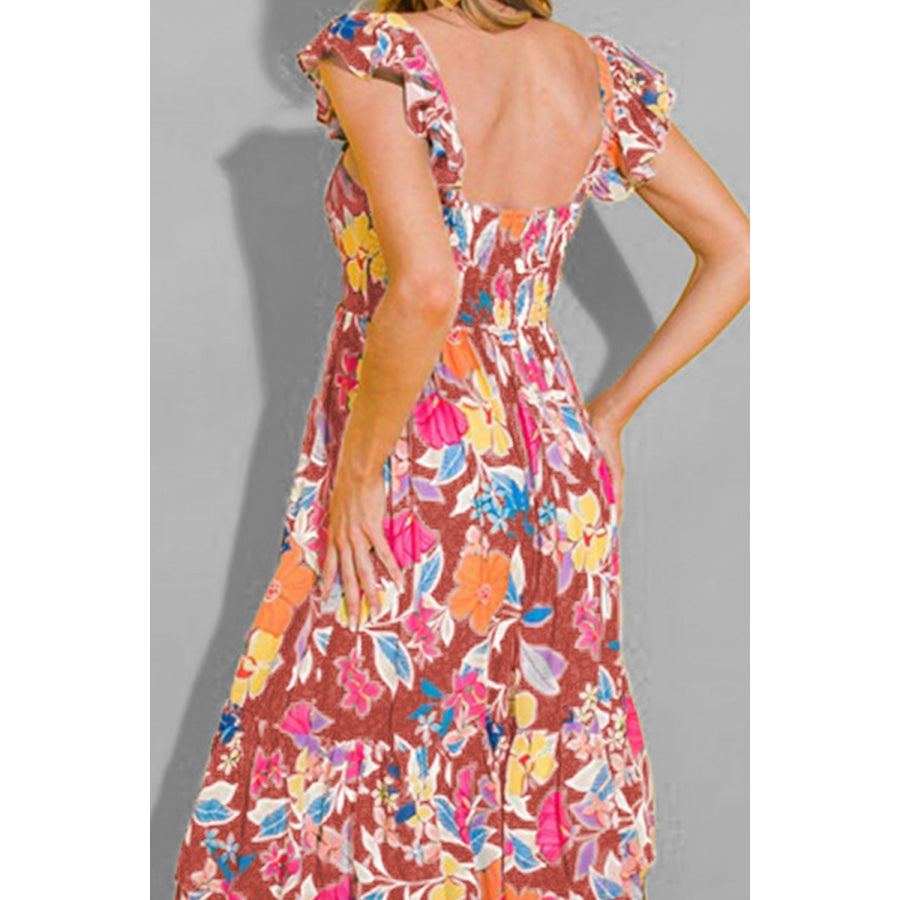Tiered Ruffled Printed Sleeveless Dress Apparel and Accessories