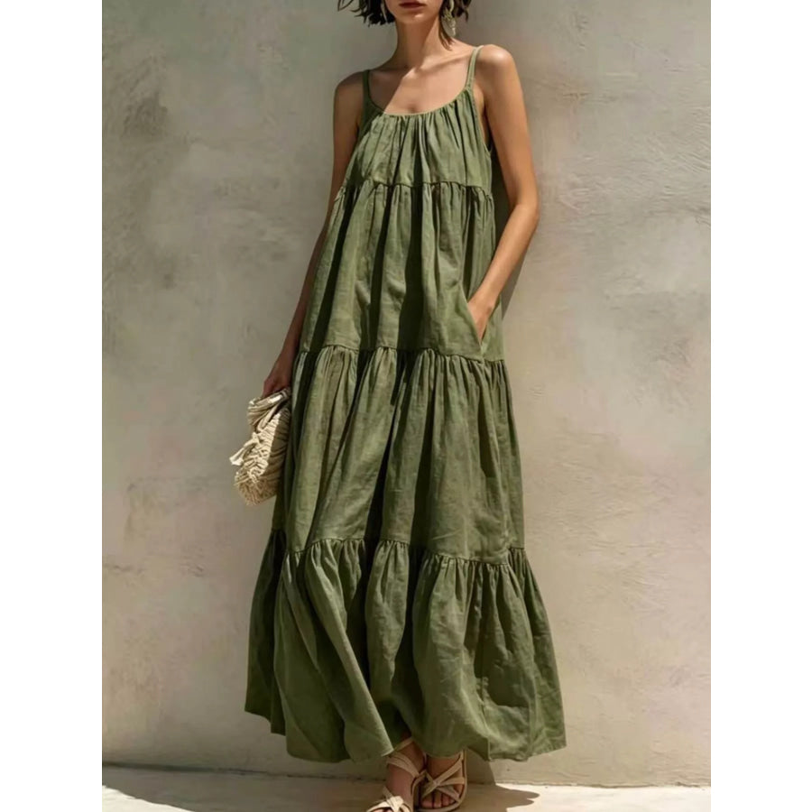 Tiered Scoop Neck Maxi Dress Apparel and Accessories