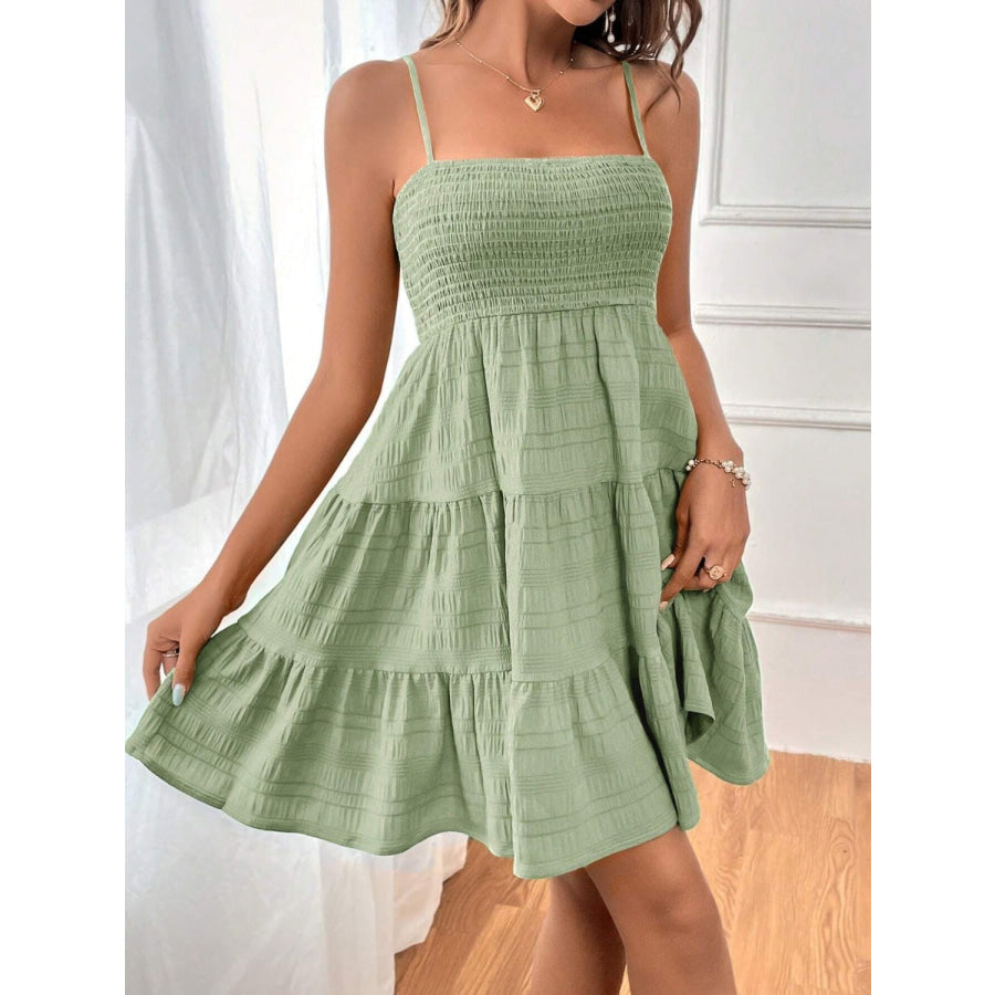 Tiered Smocked Square Neck Cami Dress Apparel and Accessories