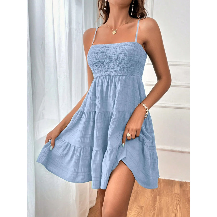 Tiered Smocked Square Neck Cami Dress Apparel and Accessories