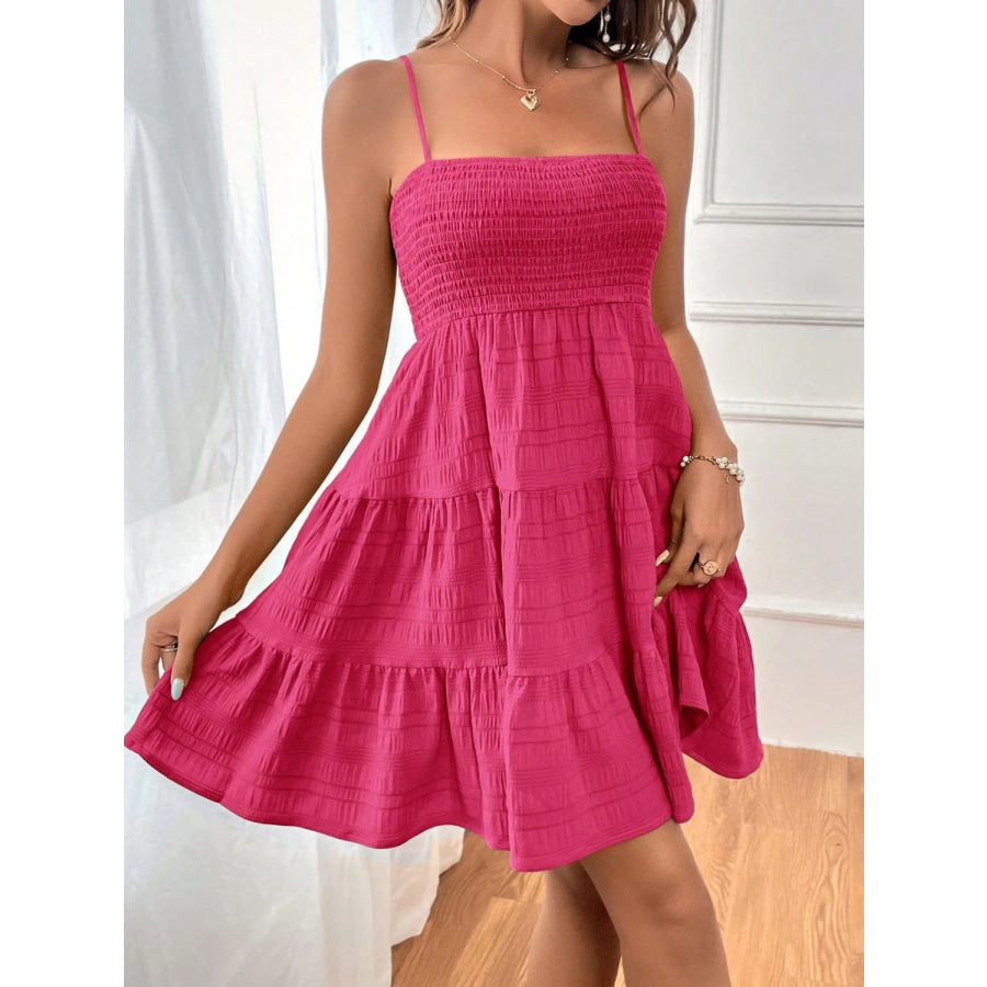 Tiered Smocked Square Neck Cami Dress Apparel and Accessories