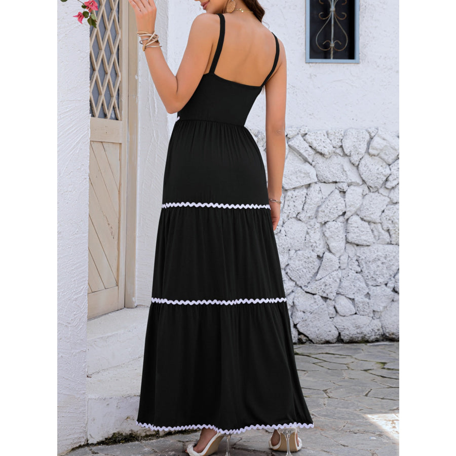 Tiered Square Neck Maxi Cami Dress Black / S Apparel and Accessories