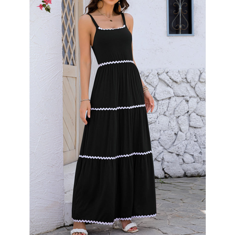 Tiered Square Neck Maxi Cami Dress Black / S Apparel and Accessories