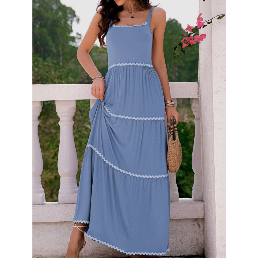 Tiered Square Neck Maxi Cami Dress Dusty Blue / S Apparel and Accessories