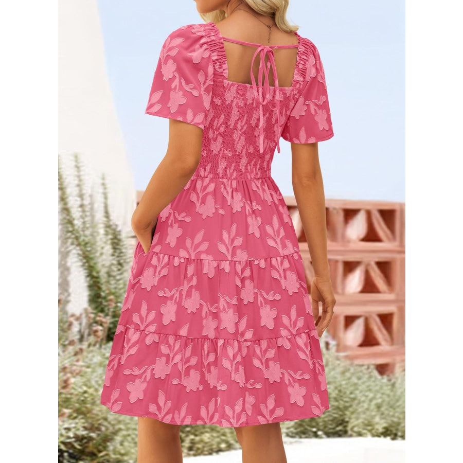 Tiered Square Neck Short Sleeve Dress Apparel and Accessories