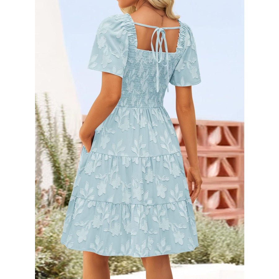 Tiered Square Neck Short Sleeve Dress Apparel and Accessories