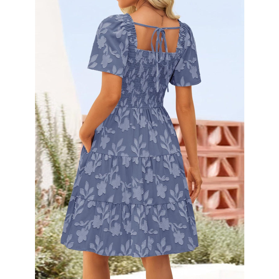 Tiered Square Neck Short Sleeve Dress Apparel and Accessories