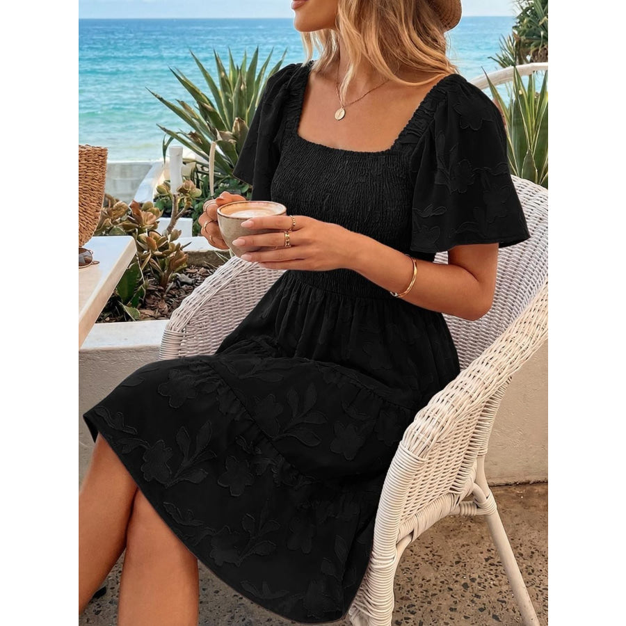 Tiered Square Neck Short Sleeve Dress Apparel and Accessories
