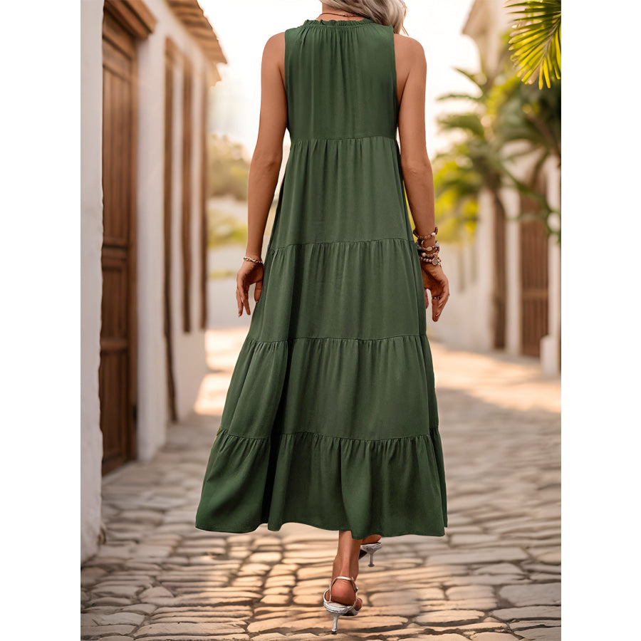 Tiered Tie Neck Midi Dress Apparel and Accessories